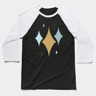 Starburst Mid Century Modern Aqua and Gold Baseball T-Shirt